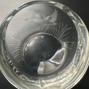 Cute MCM Glass Single Ash Tray with Etched Ducks